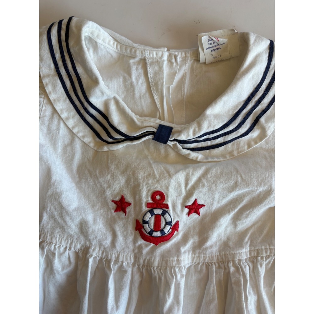 Vintage Bonnie Jean Girls‎ Sailor Dress White Cotton Nautical Anchor 6X USA - Picture 5 of 10